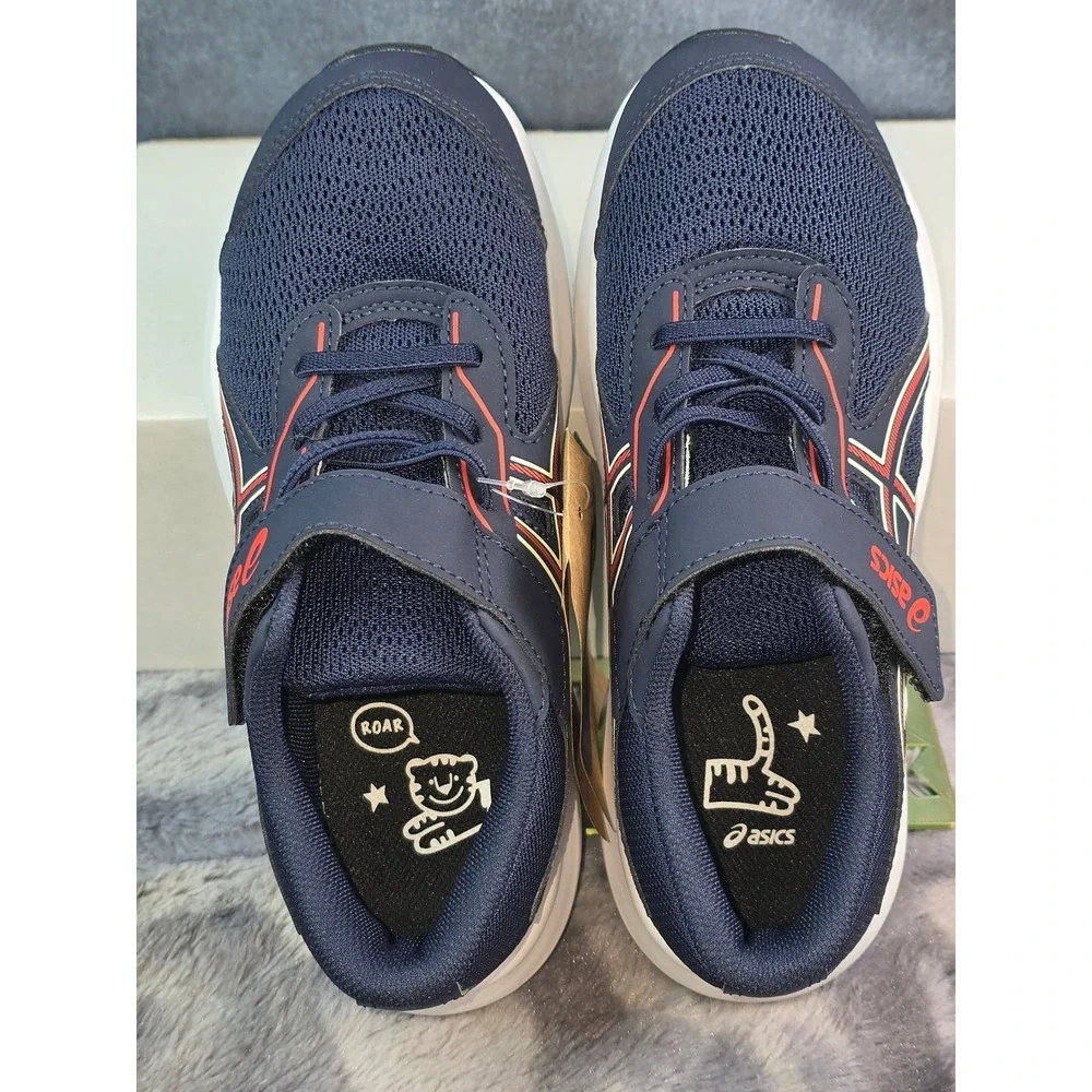 NWT Asics Contend 9 Running Shoes Navy Blue Red Hook and Loop Kids Size 2.5